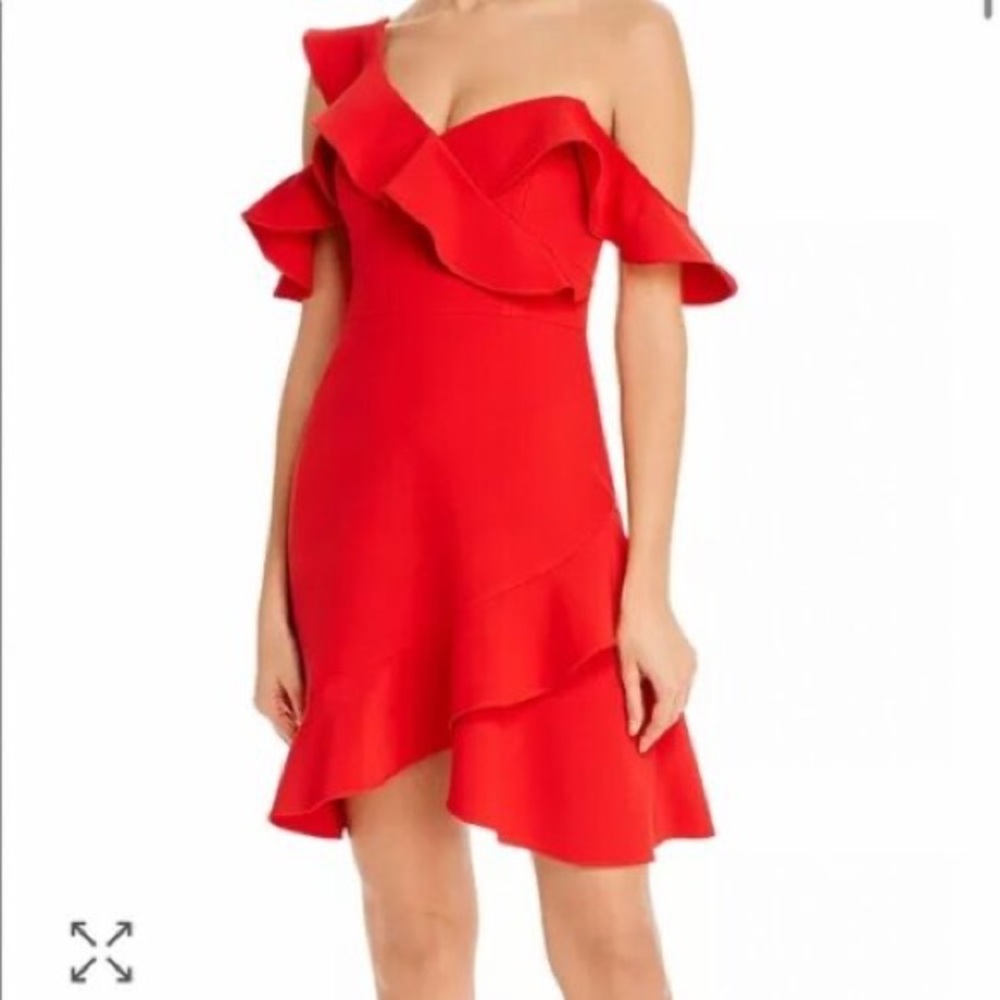BCBGMAXAZRIA Womens Ruffled Mini Cocktail and Party Dress